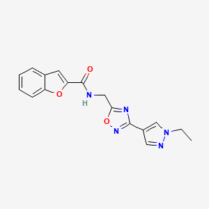 molecular formula C17H15N5O3 B2980226 N-((3-(1-ethyl-1H-pyrazol-4-yl)-1,2,4-oxadiazol-5-yl)methyl)benzofuran-2-carboxamide CAS No. 2210137-92-9
