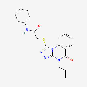molecular formula C20H25N5O2S B2980236 N-cyclohexyl-2-[(5-oxo-4-propyl-[1,2,4]triazolo[4,3-a]quinazolin-1-yl)sulfanyl]acetamide CAS No. 850476-08-3