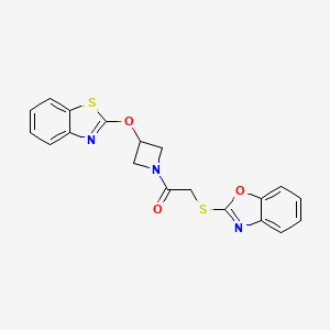 molecular formula C19H15N3O3S2 B2980255 2-(Benzo[d]oxazol-2-ylthio)-1-(3-(benzo[d]thiazol-2-yloxy)azetidin-1-yl)ethanone CAS No. 1798510-91-4