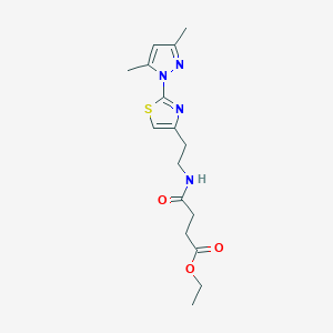 molecular formula C16H22N4O3S B2980284 ethyl 4-((2-(2-(3,5-dimethyl-1H-pyrazol-1-yl)thiazol-4-yl)ethyl)amino)-4-oxobutanoate CAS No. 1421498-57-8