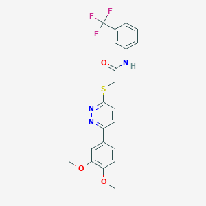 molecular formula C21H18F3N3O3S B2980305 2-((6-(3,4-dimethoxyphenyl)pyridazin-3-yl)thio)-N-(3-(trifluoromethyl)phenyl)acetamide CAS No. 872688-79-4