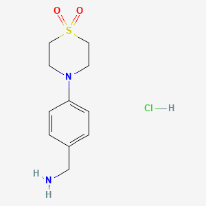 molecular formula C11H17ClN2O2S B2980390 4-[4-(Aminomethyl)phenyl]-1lambda6-thiomorpholine-1,1-dione hydrochloride CAS No. 1955539-88-4