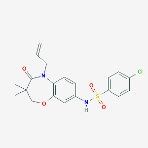 molecular formula C20H21ClN2O4S B2980511 N-(5-allyl-3,3-dimethyl-4-oxo-2,3,4,5-tetrahydrobenzo[b][1,4]oxazepin-8-yl)-4-chlorobenzenesulfonamide CAS No. 922049-02-3