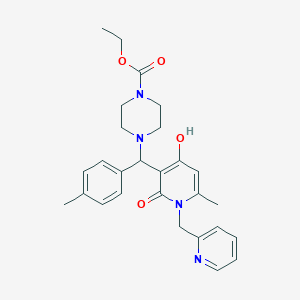 molecular formula C27H32N4O4 B2980604 Ethyl 4-((4-hydroxy-6-methyl-2-oxo-1-(pyridin-2-ylmethyl)-1,2-dihydropyridin-3-yl)(p-tolyl)methyl)piperazine-1-carboxylate CAS No. 897611-75-5