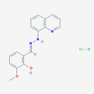 molecular formula C17H16ClN3O2 B2980777 2-Methoxy-6-[(E)-(quinolin-8-ylhydrazinylidene)methyl]phenol;hydrochloride CAS No. 477762-40-6