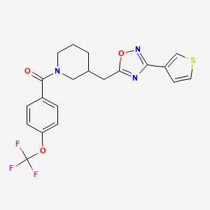 molecular formula C20H18F3N3O3S B2980782 (3-((3-(Thiophen-3-yl)-1,2,4-oxadiazol-5-yl)methyl)piperidin-1-yl)(4-(trifluoromethoxy)phenyl)methanone CAS No. 1798516-55-8