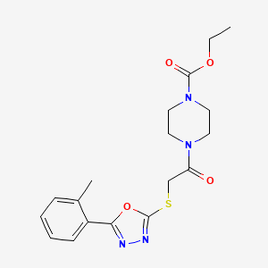 molecular formula C18H22N4O4S B2980787 Ethyl 4-(2-((5-(o-tolyl)-1,3,4-oxadiazol-2-yl)thio)acetyl)piperazine-1-carboxylate CAS No. 850936-68-4