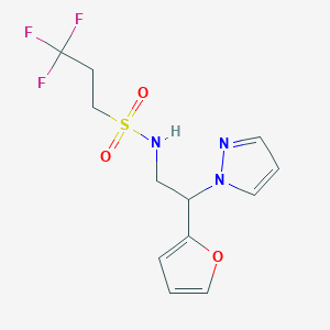 molecular formula C12H14F3N3O3S B2980792 3,3,3-trifluoro-N-(2-(furan-2-yl)-2-(1H-pyrazol-1-yl)ethyl)propane-1-sulfonamide CAS No. 2034346-22-8