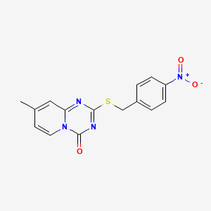 molecular formula C15H12N4O3S B2980797 8-Methyl-2-[(4-nitrophenyl)methylsulfanyl]pyrido[1,2-a][1,3,5]triazin-4-one CAS No. 896333-62-3