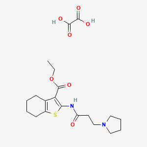 molecular formula C20H28N2O7S B2980834 Ethyl 2-(3-(pyrrolidin-1-yl)propanamido)-4,5,6,7-tetrahydrobenzo[b]thiophene-3-carboxylate oxalate CAS No. 1051924-46-9