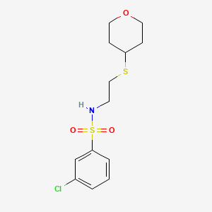 molecular formula C13H18ClNO3S2 B2980862 3-chloro-N-(2-((tetrahydro-2H-pyran-4-yl)thio)ethyl)benzenesulfonamide CAS No. 2034447-58-8