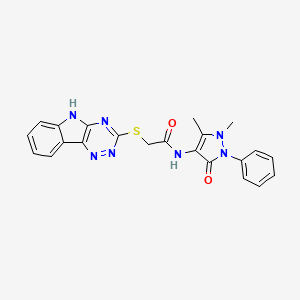 molecular formula C22H19N7O2S B2980866 N-(1,5-dimethyl-3-oxo-2-phenyl-2,3-dihydro-1H-pyrazol-4-yl)-2-(5H-[1,2,4]triazino[5,6-b]indol-3-ylsulfanyl)acetamide CAS No. 354990-75-3