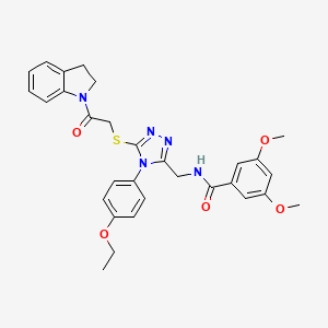 molecular formula C30H31N5O5S B2980910 N-((4-(4-ethoxyphenyl)-5-((2-(indolin-1-yl)-2-oxoethyl)thio)-4H-1,2,4-triazol-3-yl)methyl)-3,5-dimethoxybenzamide CAS No. 309969-10-6
