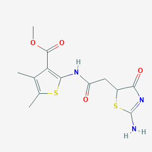 molecular formula C13H15N3O4S2 B2980957 Methyl 2-{[(2-imino-4-oxo-1,3-thiazolidin-5-yl)acetyl]amino}-4,5-dimethylthiophene-3-carboxylate CAS No. 405924-84-7