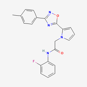 molecular formula C21H17FN4O2 B2981017 N-(2-fluorophenyl)-2-{2-[3-(4-methylphenyl)-1,2,4-oxadiazol-5-yl]-1H-pyrrol-1-yl}acetamide CAS No. 1260911-97-4