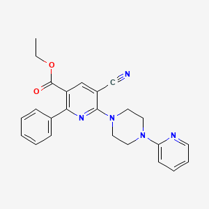 molecular formula C24H23N5O2 B2981108 ethyl 5-cyano-2-phenyl-6-[4-(pyridin-2-yl)piperazin-1-yl]pyridine-3-carboxylate CAS No. 477866-20-9
