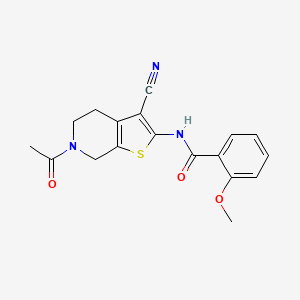 molecular formula C18H17N3O3S B2981119 N-(6-acetyl-3-cyano-4,5,6,7-tetrahydrothieno[2,3-c]pyridin-2-yl)-2-methoxybenzamide CAS No. 864858-95-7