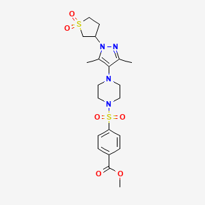molecular formula C21H28N4O6S2 B2981151 methyl 4-((4-(1-(1,1-dioxidotetrahydrothiophen-3-yl)-3,5-dimethyl-1H-pyrazol-4-yl)piperazin-1-yl)sulfonyl)benzoate CAS No. 1334375-46-0