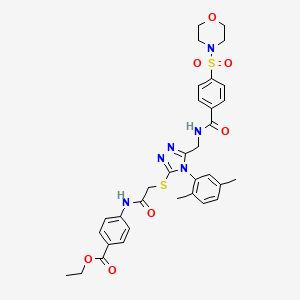 molecular formula C33H36N6O7S2 B2981157 ethyl 4-(2-{[4-(2,5-dimethylphenyl)-5-({[4-(morpholine-4-sulfonyl)phenyl]formamido}methyl)-4H-1,2,4-triazol-3-yl]sulfanyl}acetamido)benzoate CAS No. 309968-57-8