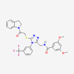 molecular formula C29H26F3N5O4S B2981266 N-((5-((2-(indolin-1-yl)-2-oxoethyl)thio)-4-(3-(trifluoromethyl)phenyl)-4H-1,2,4-triazol-3-yl)methyl)-3,5-dimethoxybenzamide CAS No. 309969-03-7