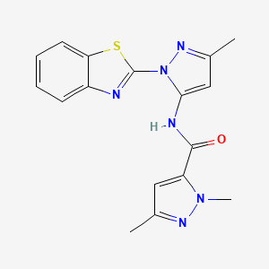 molecular formula C17H16N6OS B2981283 N-(1-(benzo[d]thiazol-2-yl)-3-methyl-1H-pyrazol-5-yl)-1,3-dimethyl-1H-pyrazole-5-carboxamide CAS No. 1170122-60-7
