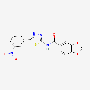 molecular formula C16H10N4O5S B2981356 N-(5-(3-nitrophenyl)-1,3,4-thiadiazol-2-yl)benzo[d][1,3]dioxole-5-carboxamide CAS No. 476463-17-9