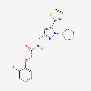 molecular formula C21H22FN3O2S B2981396 N-((1-cyclopentyl-5-(thiophen-2-yl)-1H-pyrazol-3-yl)methyl)-2-(2-fluorophenoxy)acetamide CAS No. 1421444-25-8