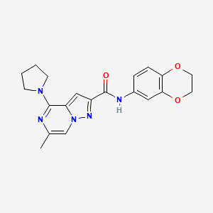 molecular formula C20H21N5O3 B2981428 N-(2,3-dihydro-1,4-benzodioxin-6-yl)-6-methyl-4-(pyrrolidin-1-yl)pyrazolo[1,5-a]pyrazine-2-carboxamide CAS No. 1775493-87-2