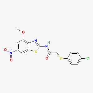 molecular formula C16H12ClN3O4S2 B2981552 2-((4-chlorophenyl)thio)-N-(4-methoxy-6-nitrobenzo[d]thiazol-2-yl)acetamide CAS No. 898416-07-4