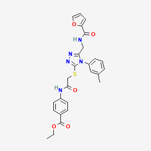 molecular formula C26H25N5O5S B2981606 ethyl 4-{2-[(5-{[(furan-2-yl)formamido]methyl}-4-(3-methylphenyl)-4H-1,2,4-triazol-3-yl)sulfanyl]acetamido}benzoate CAS No. 309969-65-1