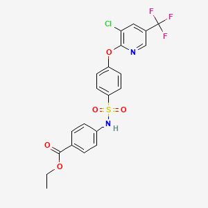 molecular formula C21H16ClF3N2O5S B2981639 Ethyl 4-{[(4-{[3-chloro-5-(trifluoromethyl)-2-pyridinyl]oxy}phenyl)sulfonyl]amino}benzenecarboxylate CAS No. 338775-49-8