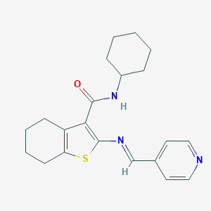 molecular formula C21H25N3OS B298165 N-cyclohexyl-2-{[(E)-pyridin-4-ylmethylidene]amino}-4,5,6,7-tetrahydro-1-benzothiophene-3-carboxamide 