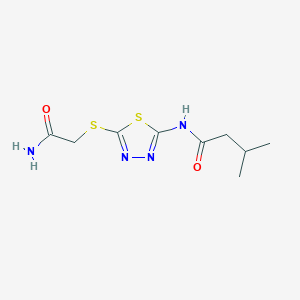 molecular formula C9H14N4O2S2 B2981667 N-{5-[(carbamoylmethyl)sulfanyl]-1,3,4-thiadiazol-2-yl}-3-methylbutanamide CAS No. 868973-99-3