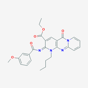 molecular formula C26H26N4O5 B2981849 ethyl 7-butyl-6-(3-methoxybenzoyl)imino-2-oxo-1,7,9-triazatricyclo[8.4.0.03,8]tetradeca-3(8),4,9,11,13-pentaene-5-carboxylate CAS No. 534567-58-3