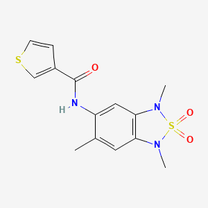 molecular formula C14H15N3O3S2 B2981949 N-(1,3,6-trimethyl-2,2-dioxido-1,3-dihydrobenzo[c][1,2,5]thiadiazol-5-yl)thiophene-3-carboxamide CAS No. 2034485-58-8