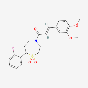 molecular formula C22H24FNO5S B2982035 (E)-3-(3,4-dimethoxyphenyl)-1-(7-(2-fluorophenyl)-1,1-dioxido-1,4-thiazepan-4-yl)prop-2-en-1-one CAS No. 2035007-14-6
