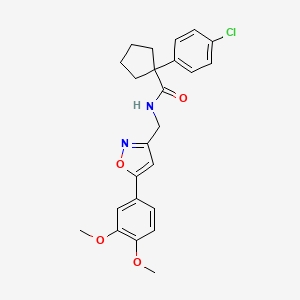 molecular formula C24H25ClN2O4 B2982070 1-(4-chlorophenyl)-N-((5-(3,4-dimethoxyphenyl)isoxazol-3-yl)methyl)cyclopentanecarboxamide CAS No. 953016-44-9
