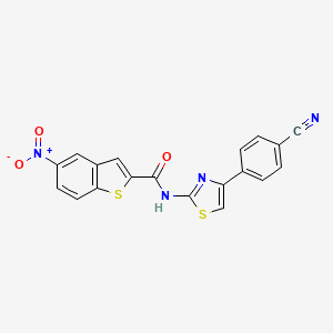 molecular formula C19H10N4O3S2 B2982081 N-[4-(4-cyanophenyl)-1,3-thiazol-2-yl]-5-nitro-1-benzothiophene-2-carboxamide CAS No. 477548-41-7