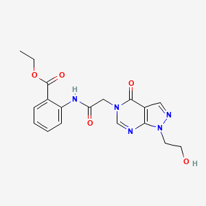molecular formula C18H19N5O5 B2982106 ethyl 2-{2-[1-(2-hydroxyethyl)-4-oxo-1H,4H,5H-pyrazolo[3,4-d]pyrimidin-5-yl]acetamido}benzoate CAS No. 900011-48-5
