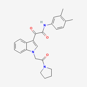 molecular formula C24H25N3O3 B2982107 N-(3,4-dimethylphenyl)-2-oxo-2-{1-[2-oxo-2-(pyrrolidin-1-yl)ethyl]-1H-indol-3-yl}acetamide CAS No. 872854-76-7