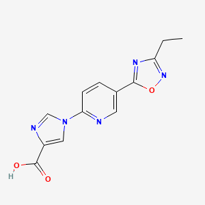 molecular formula C13H11N5O3 B2982112 1-[5-(3-ethyl-1,2,4-oxadiazol-5-yl)pyridin-2-yl]-1H-imidazole-4-carboxylic acid CAS No. 1338653-63-6