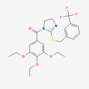 molecular formula C24H27F3N2O4S B2982136 1-(3,4,5-triethoxybenzoyl)-2-({[3-(trifluoromethyl)phenyl]methyl}sulfanyl)-4,5-dihydro-1H-imidazole CAS No. 862827-01-8