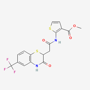 molecular formula C17H13F3N2O4S2 B2982196 methyl 2-(2-(3-oxo-6-(trifluoromethyl)-3,4-dihydro-2H-benzo[b][1,4]thiazin-2-yl)acetamido)thiophene-3-carboxylate CAS No. 1105246-14-7