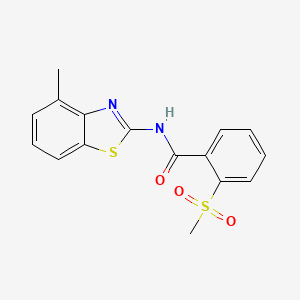 molecular formula C16H14N2O3S2 B2982216 N-(4-methylbenzo[d]thiazol-2-yl)-2-(methylsulfonyl)benzamide CAS No. 896361-20-9