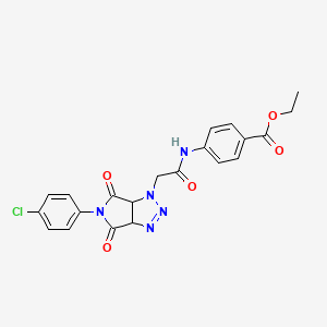 molecular formula C21H18ClN5O5 B2982238 ethyl 4-{2-[5-(4-chlorophenyl)-4,6-dioxo-1H,3aH,4H,5H,6H,6aH-pyrrolo[3,4-d][1,2,3]triazol-1-yl]acetamido}benzoate CAS No. 1024232-41-4