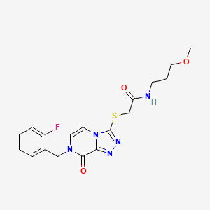 molecular formula C18H20FN5O3S B2982310 2-({7-[(2-fluorophenyl)methyl]-8-oxo-7H,8H-[1,2,4]triazolo[4,3-a]pyrazin-3-yl}sulfanyl)-N-(3-methoxypropyl)acetamide CAS No. 1251580-47-8