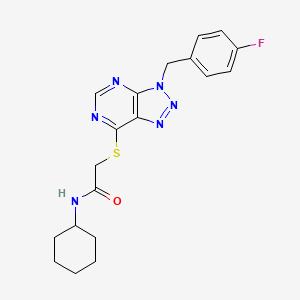 molecular formula C19H21FN6OS B2982312 N-cyclohexyl-2-({3-[(4-fluorophenyl)methyl]-3H-[1,2,3]triazolo[4,5-d]pyrimidin-7-yl}sulfanyl)acetamide CAS No. 863457-97-0