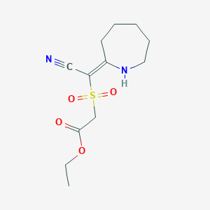 molecular formula C12H18N2O4S B2982341 ethyl {[(Z)-azepan-2-ylidene(cyano)methyl]sulfonyl}acetate CAS No. 1785899-58-2