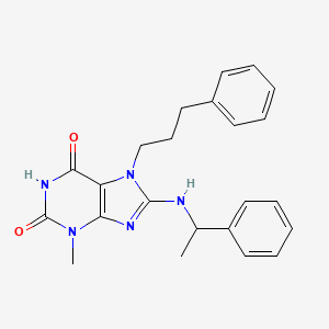 molecular formula C23H25N5O2 B2982355 3-Methyl-8-(1-phenylethylamino)-7-(3-phenylpropyl)purine-2,6-dione CAS No. 674307-65-4