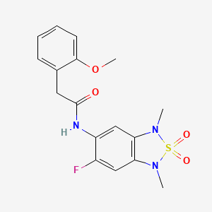 molecular formula C17H18FN3O4S B2982416 N-(6-fluoro-1,3-dimethyl-2,2-dioxido-1,3-dihydrobenzo[c][1,2,5]thiadiazol-5-yl)-2-(2-methoxyphenyl)acetamide CAS No. 2034242-67-4